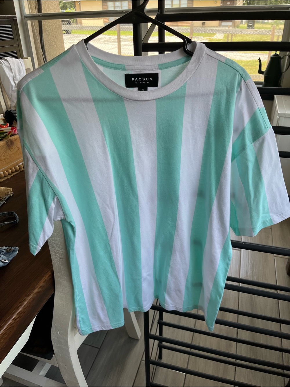PacSun Mint Green & White Vertical Stripe Kids Tee